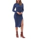 thumbnail image 2 of Vestido de mujer Inspire Chic con cuello redondo, manga larga, con fruncido lateral y abertura, talla XL, azul oscuro, 2 of 5