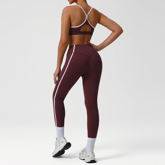 PISONIC Color-Block Yoga Set for Women - Naked Sensation High-Elastic Sprots Bra, Butt-Lifting Leggings & Outdoor Fitness