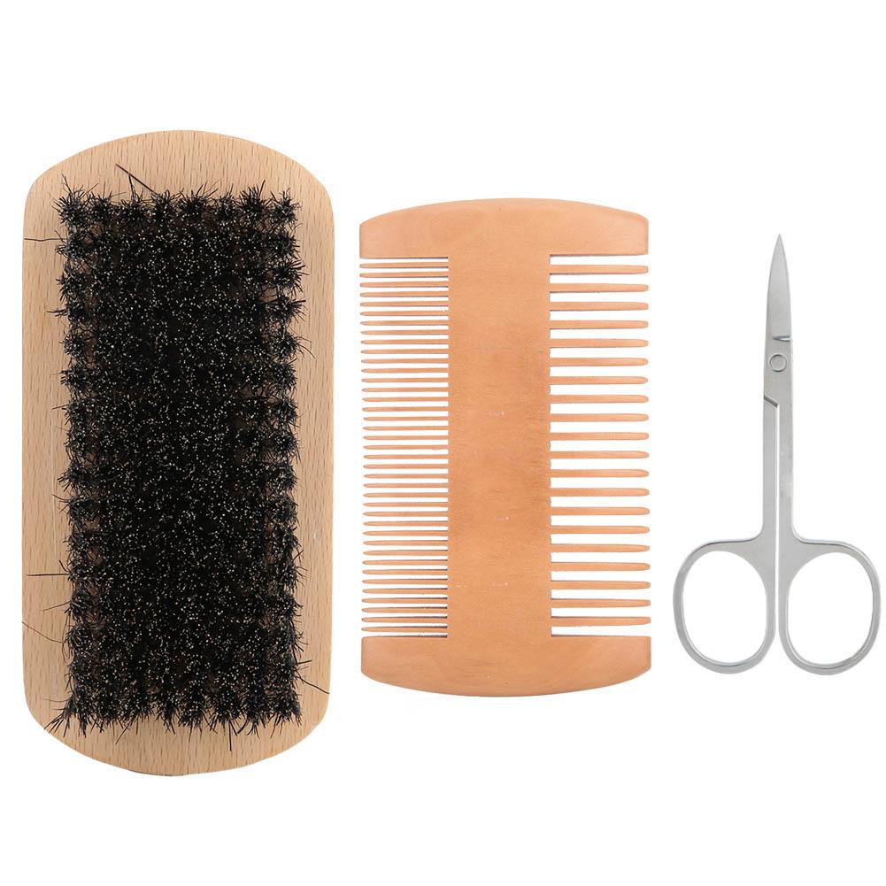 Kritne Mustache Brush, 3Pcs Men Beard Comb Hair Mustache Brush Scissor