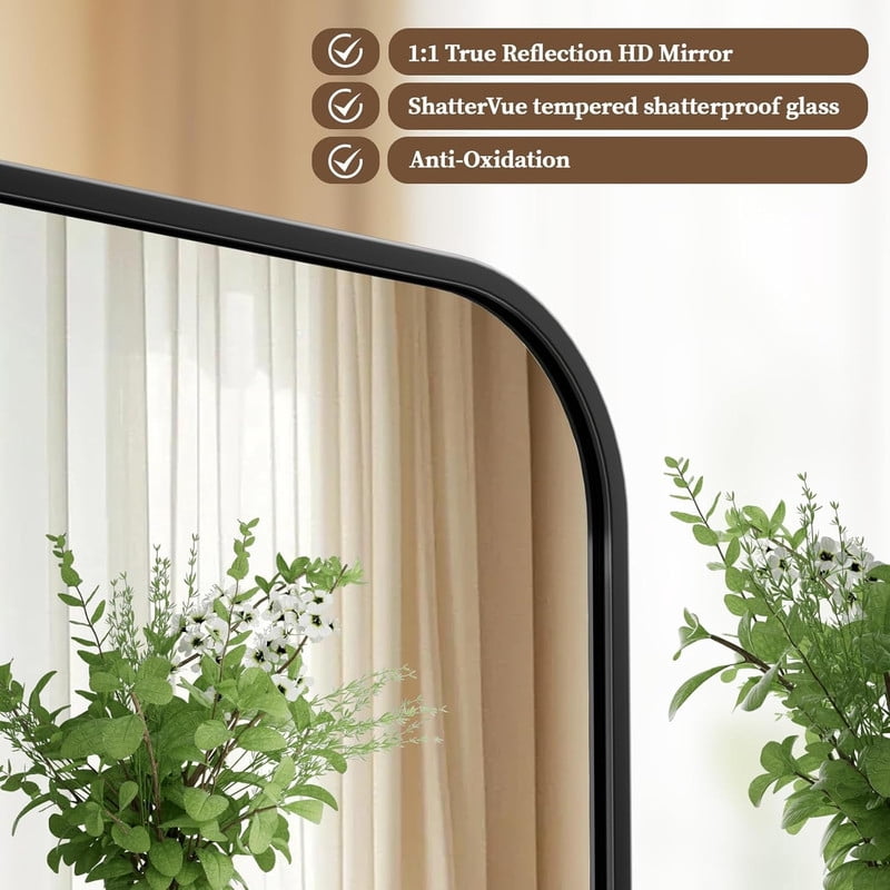 Clarvion 26"x38" Rounded Edge Rectangle Bathroom Mirror Wall Mounted Vanity Mirror,Black