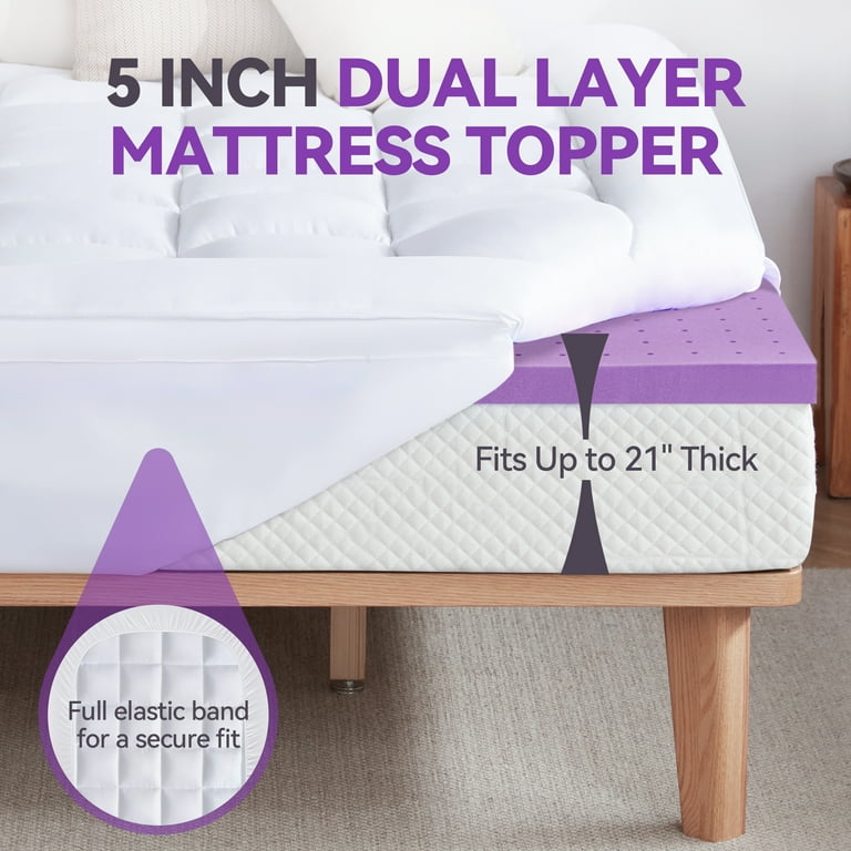 BDEUS Dual Layer 2 in Memory Foam Mattress Topper, King Size, Gel