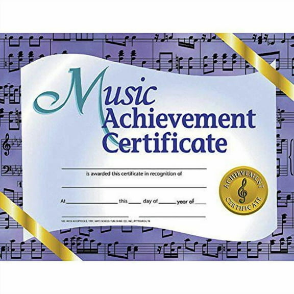 Hayes Publishing Music Achievement Certificate, 8.5" x 11", 30 Per Pack, 3 Packs