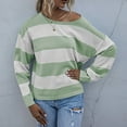 thumbnail image 5 of YUGYXL Womens Fall Striped Sweaters Long Sleeve Crew Neck Shirts Ribbed Knit Color Block Lightweight Pullover Sweater Top Green M, 5 of 6