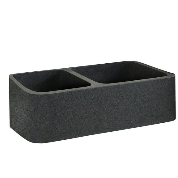 FSGDB4500-GPBL Aubrey 33 Polished Granite Offset Double Bowl Farmer Sink GPBL
