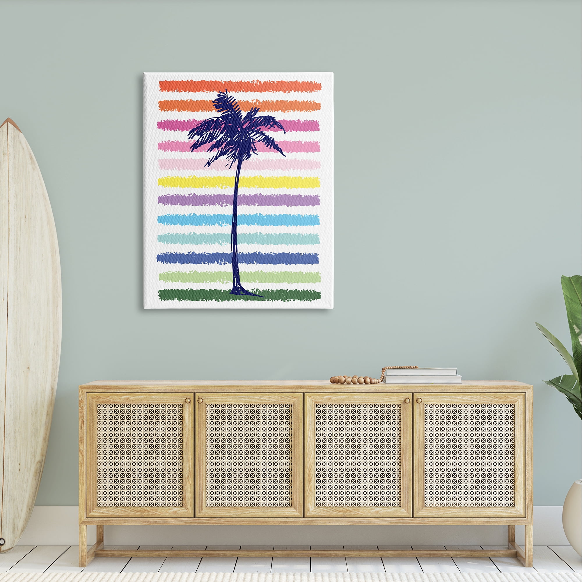 Stupell Industries Cute Rainbow Pattern Palm Tree Tropical Stripes , 36 x 48, Design by Jennifer McCully