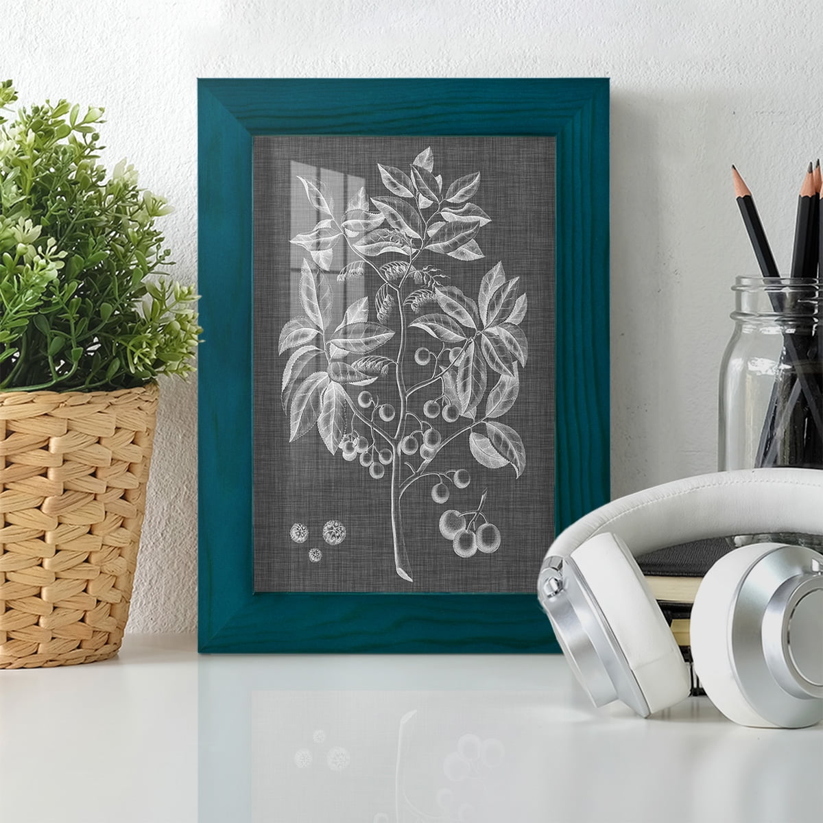 Graphic Foliage VI - Framed Print w/glass - Ocean Blue