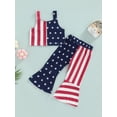 thumbnail image 2 of Franhais Independence Day Kids Girls Outfits Summer Tops and Stars Stripe Printed Casual Flared Pants Set, 2 of 8