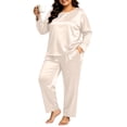 thumbnail image 3 of Nugftut Plus Size Pajama Sets for Women Satin Long Loungewear Two-Piece Fall Classic Sleepwear XL-5XL, 3 of 8