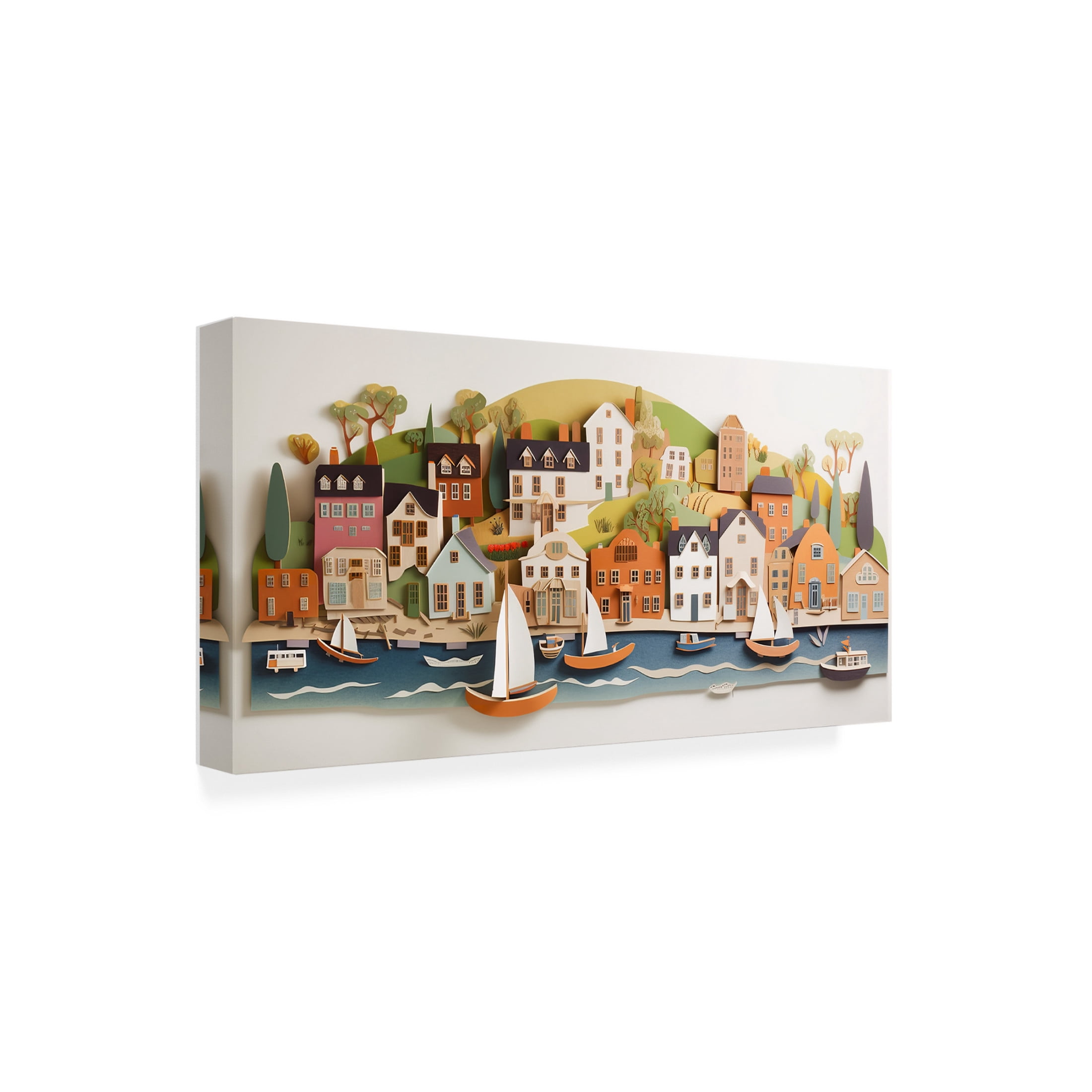 Canvas Wall Art - Ray Heere 'Paper Art Coastal Scene 24' Wall Art for Living Room, Bedroom, or Office Décor by Trademark Fine Art - 24 x 12 Inches