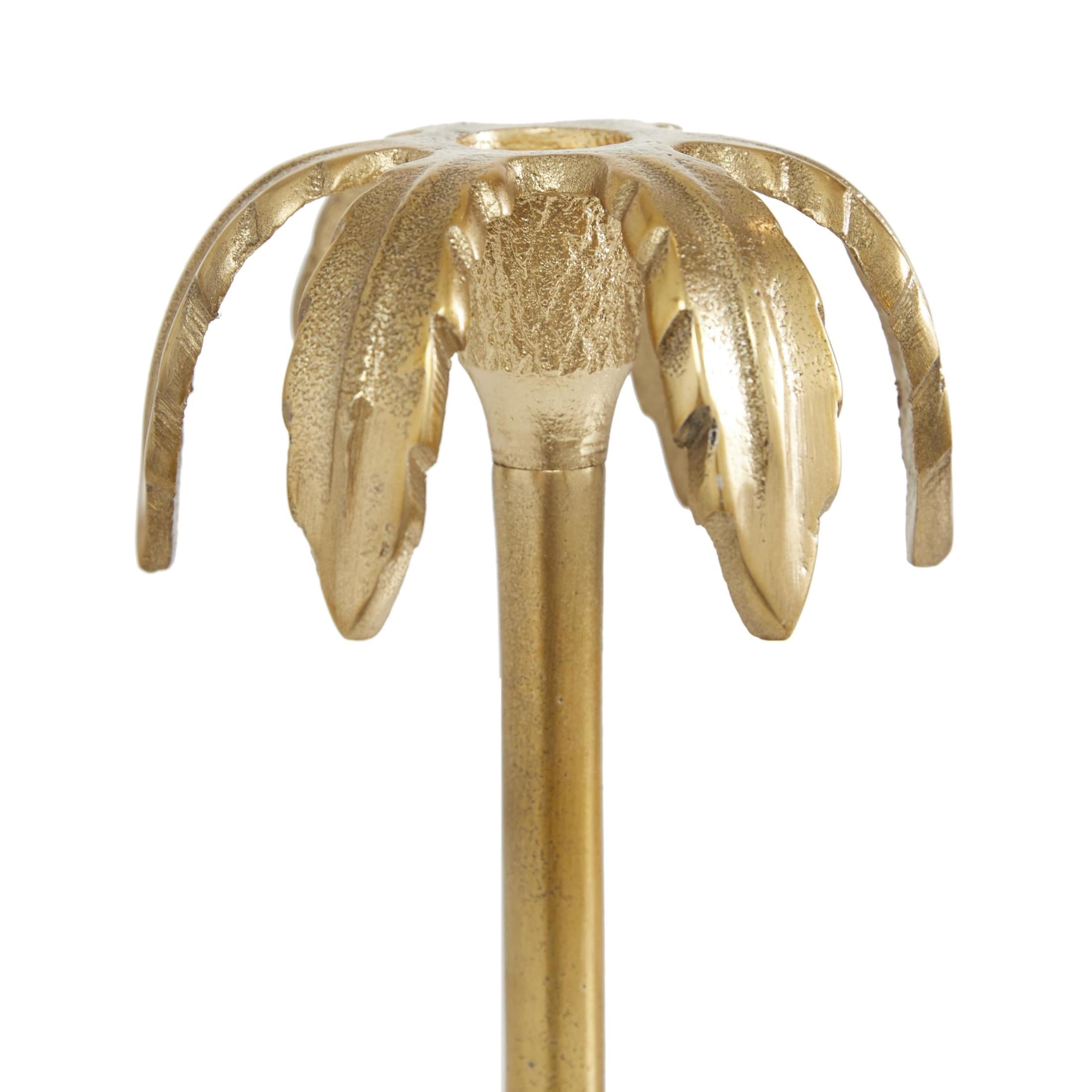 DecMode 3 Candle Gold Aluminum Metal Palm Tree Candle Holder, Set of 3