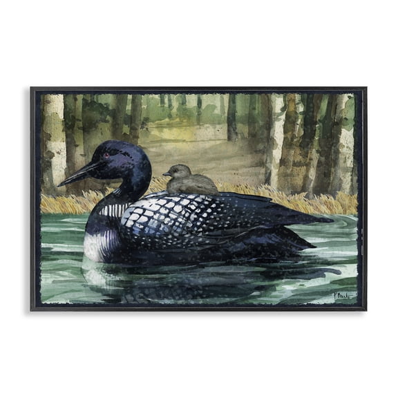 Stupell Industries Coastal Loon with Baby on Lake Black Framed Giclee Art, 18 x 12, by Paul Brent