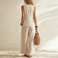 thumbnail image 4 of CIENVNSTG Two Piece Sets for Women Summer Sleeveless V-neck Cotton Linen Vest Waistcoat Casual Wide Leg Pants Suits Beach Vacation White 2XL, 4 of 8