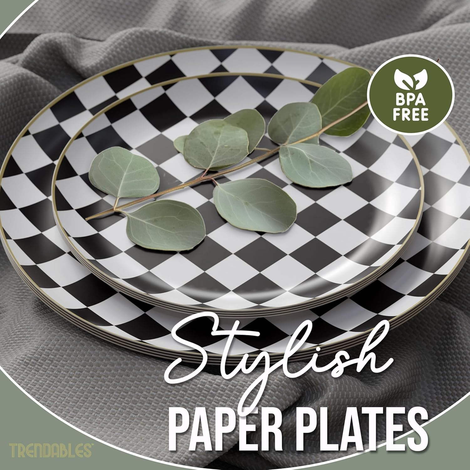 Trendables Heavy Duty Paper Plates Bulk 80 Pcs Disposable Party Plates - 40 X 8 Inch Dessert Plate & 40 X 10 Inch Paper Plate Checkered decor, black and white party decorations, race car decorations