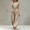 thumbnail image 5 of SOOMLON Travel Outfits for Women 2 Piece Sets Crew Neck Sleeveless Tie Tees Pleats Pants with Pockets 2 Piece Sets, 5 of 6