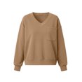 thumbnail image 4 of Hurxie Womens V Neck Cropped Sweatshirt Casual Pullover Tops Cropped Length with Chest Pocket Drop Shoulder Casual Fall Style Khaki,XL, 4 of 6