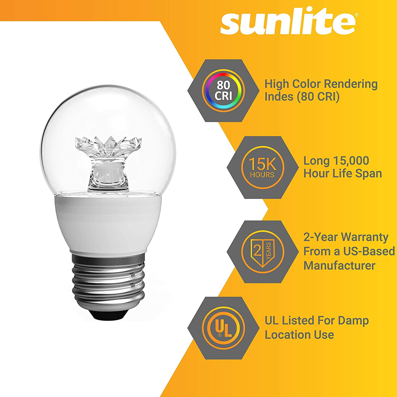Sunlite LED A15 Appliance Clear Light Bulb, 6 Watts (40W Equivalent), Medium E26 Base, Dimmable, Clear, ETL Listed, 3000K Warm White, 6-Pack