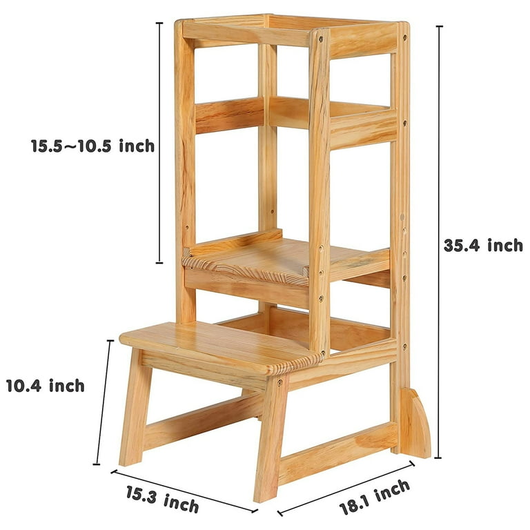 SDADI Adjustable Wooden Toddler Kitchen Step Stool with Safety
