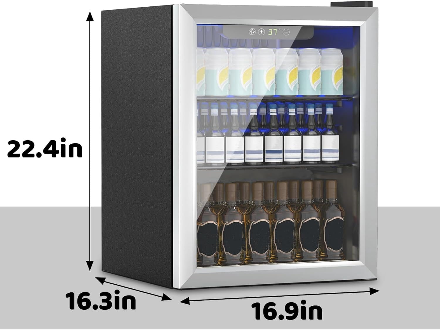 Dimedeal 1.6 Cu.Ft Mini Beverage Refrigerator, 70 Cans Mini Fridge with Glass Door, Small Cooler for Office Bedroom Home Bar, Sliver