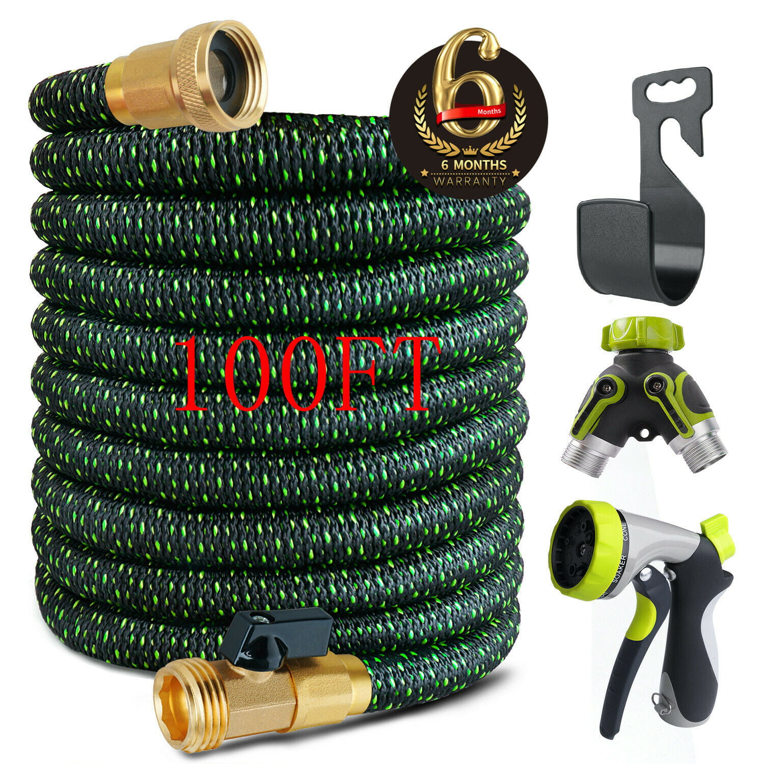 Expandable Garden Hose Pipe 100FT Expanding Water Hose 8 Function Spray Gun 