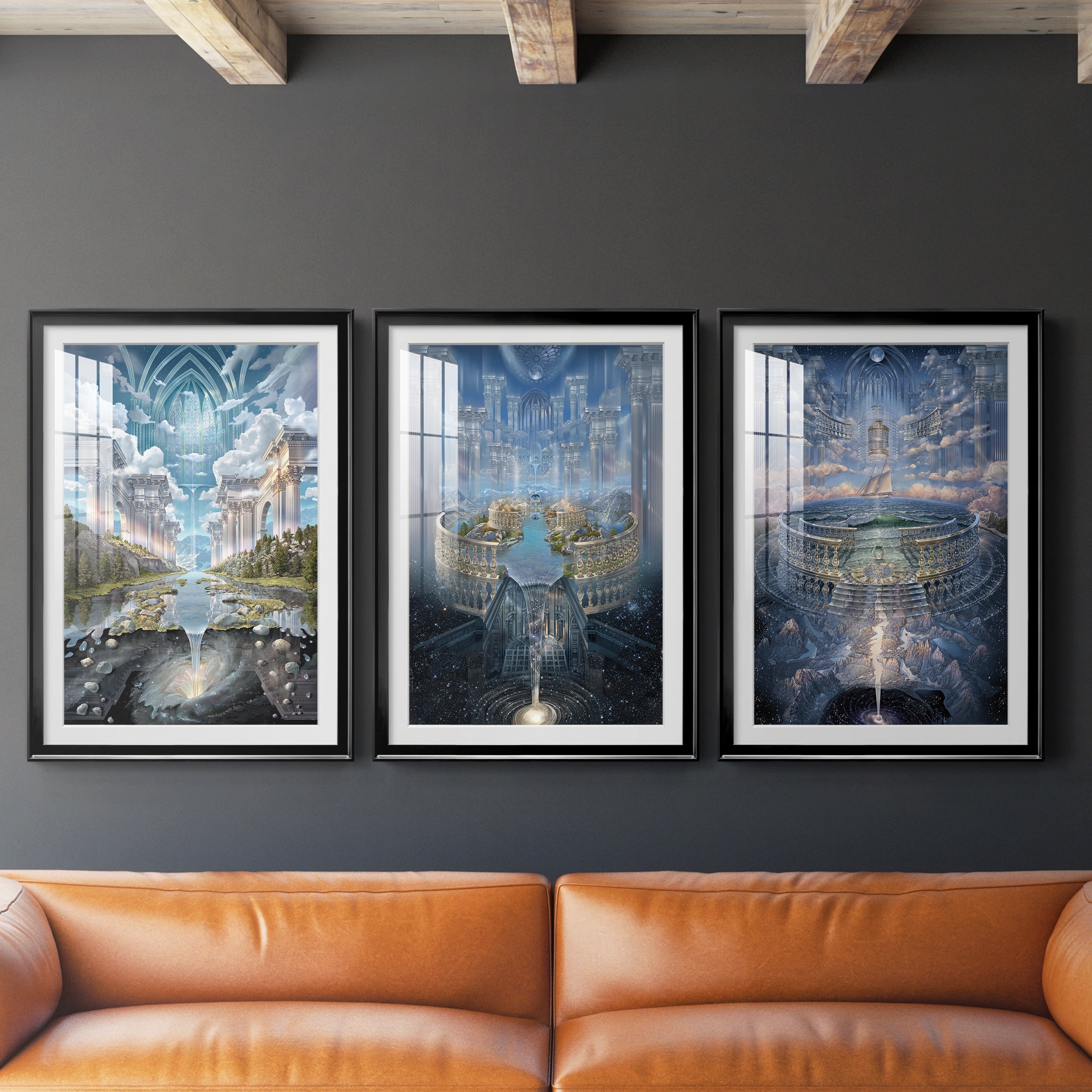 Genesis II Premium Framed Prints Set of 3 - Ready to Hang - 26.5 x 36.5 Each - Black Frame