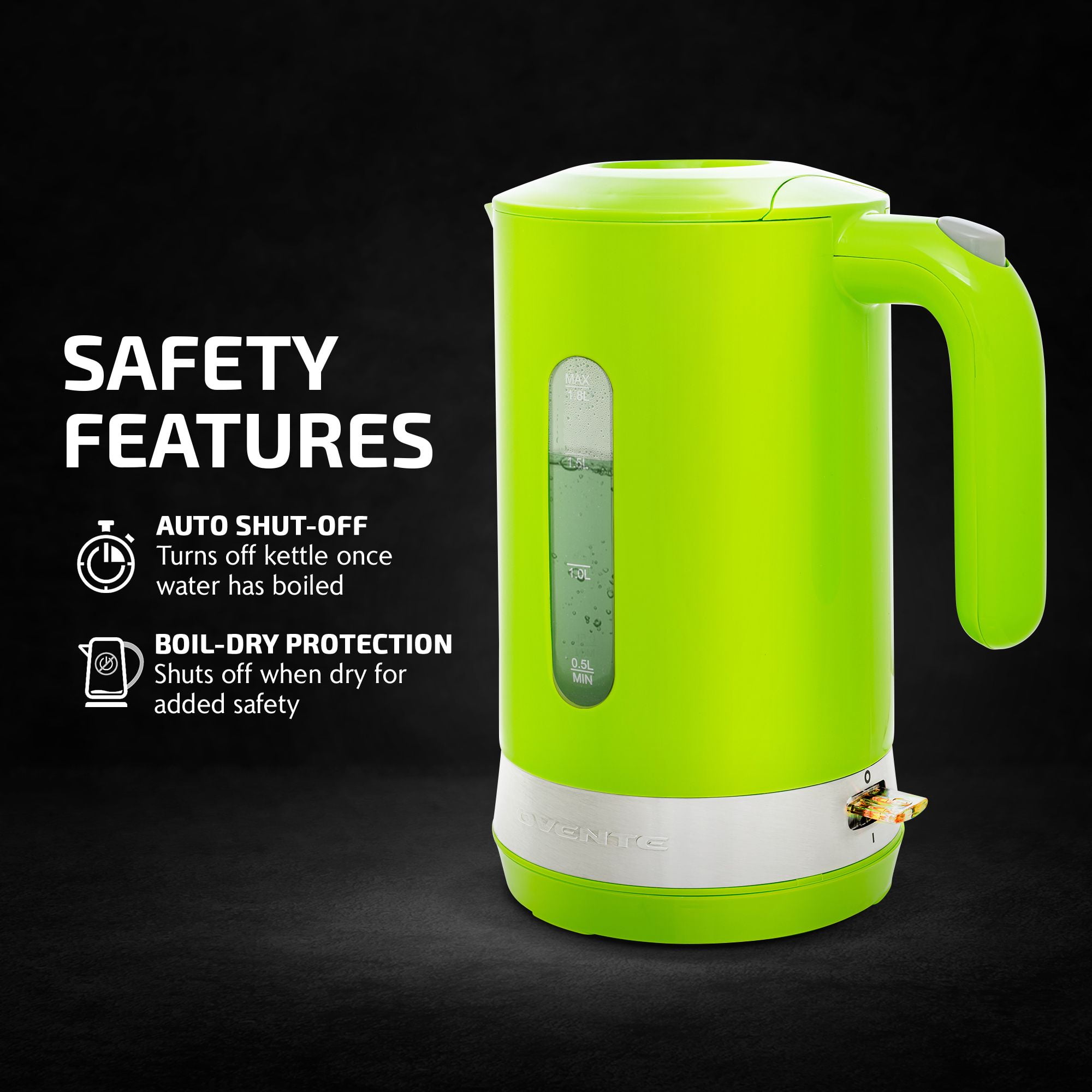 OVENTE Illuminated 6.5-Cup Green Electric Kettle with Filter, Fast Heating  and Auto-Shut Off KG83G - The Home Depot