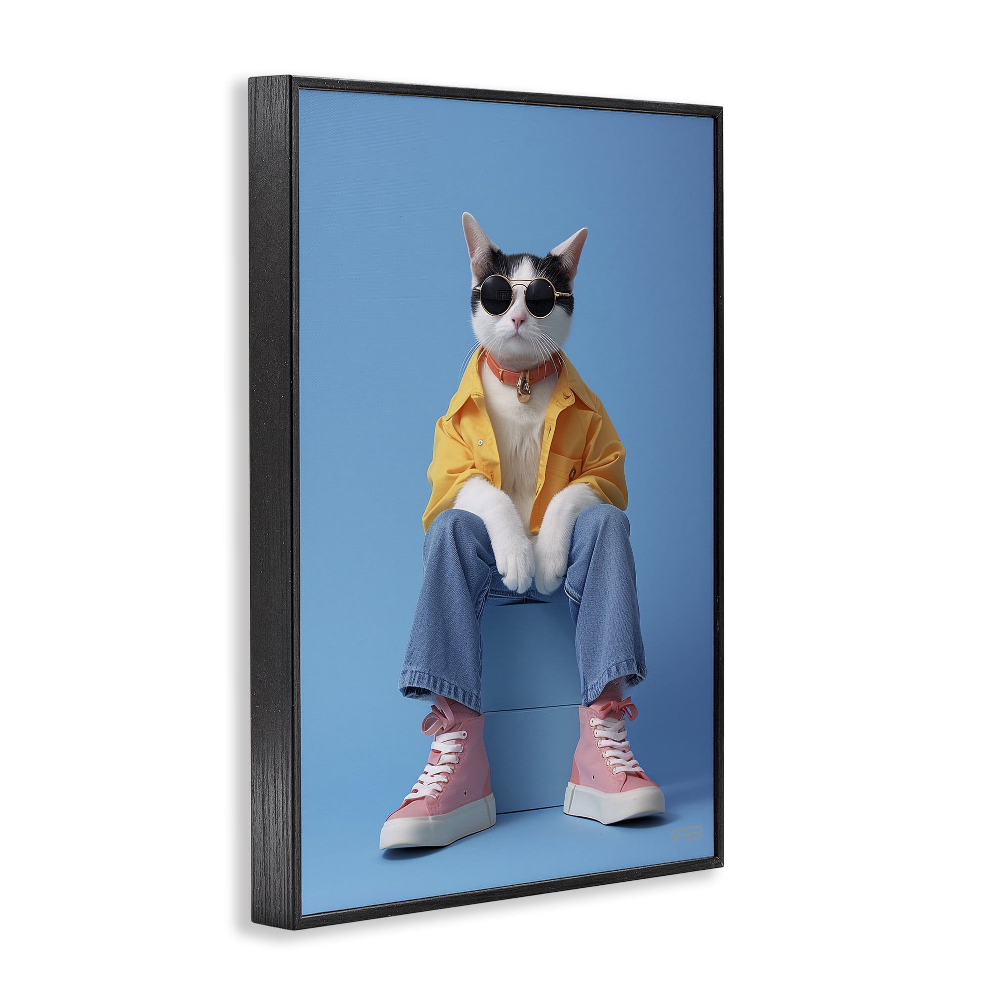 Stupell Industries Urban Fashion Cat Animals & Insects Painting Black Framed Art Print Wall Art, 16 x 24