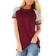thumbnail image 2 of Blusa con cuello redondo y manga corta con estampado de rayas para mujer, rojo vino, XL Inevent AP001776-29, 2 of 7
