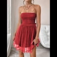 thumbnail image 4 of Vestido de Cóctel de Verano para Mujer: Minivestido de Tubo con Volantes Fruncidos Rojo S, 4 of 10