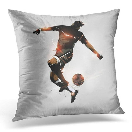 ARHOME Red Football Abstract Soccer Player Jumping Touch Ball in The Air Colorful Silhouette Pillow Case Pillow Cover 20x20