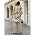 thumbnail image 5 of Summer 2 PC Set for Women Crew Neck Cropped Tank Tops with Palazzo Pants Gingham Outfit Set for Everyday Vacation Brown S, 5 of 7