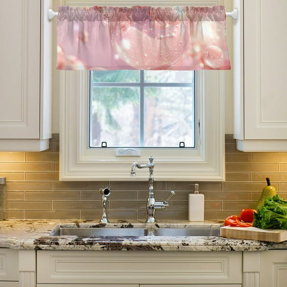 Pink Pearls Bubbles Curtain Valances Farmhouse Design Window Treatment Decor Blackout Rod Pocket for Windows Living Room Kitchen 54" x 18"