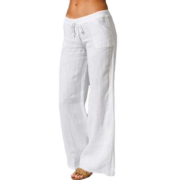 Daeful Pantalon Évasé pour Femme Poches Pantalon Yoga à Cordon Décontracté Pantalon de Sport Blanc TG