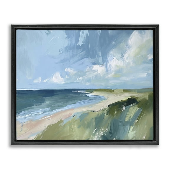 Stupell Industries Coastal Wilderness Landscape Coastal Painting Black Floater Framed Canvas Art Print Wall Art, 21 x 17