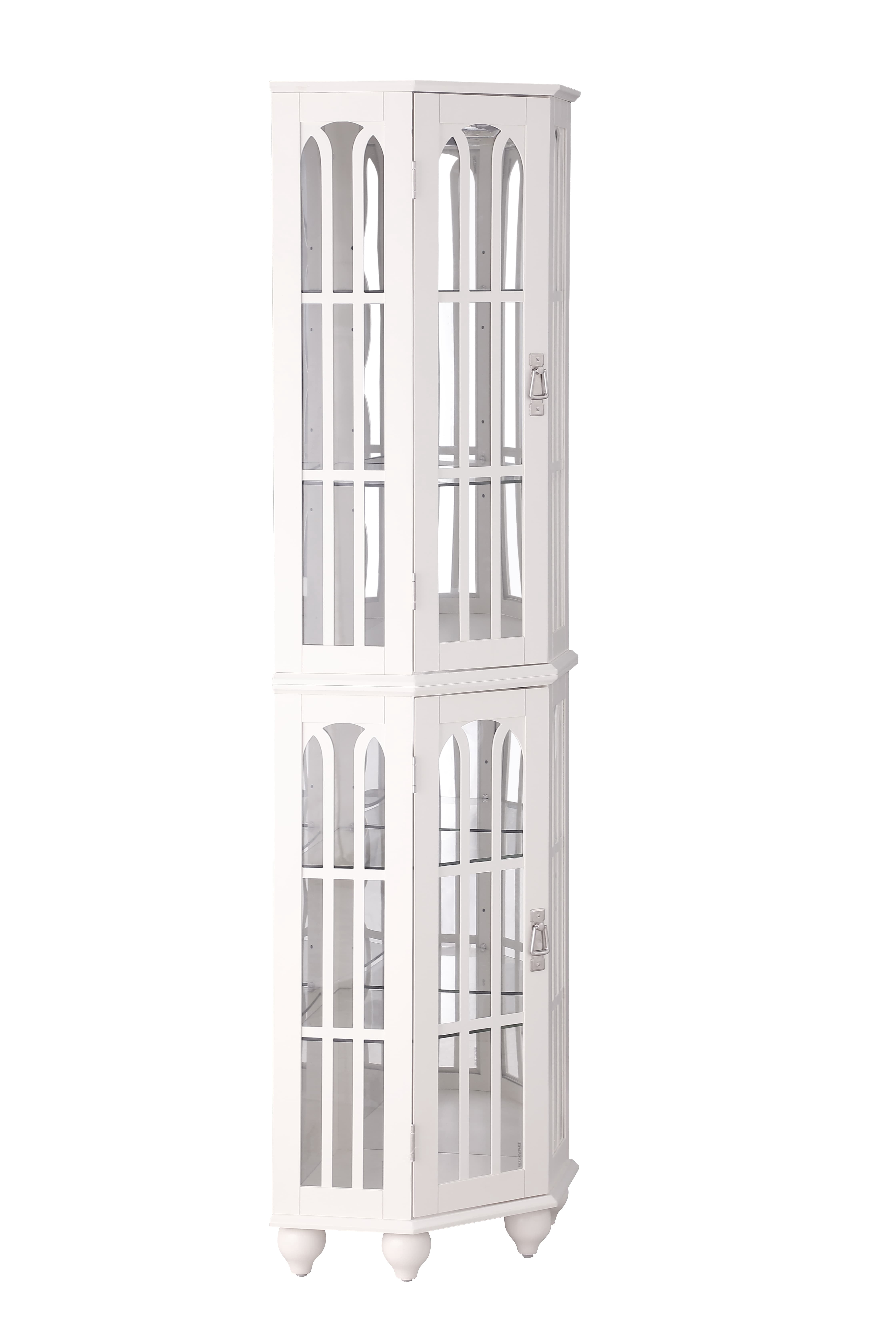 mayceyee Lighted 3-Side Corner Cabinet, 72" Tall Curio Display Cabinet with 4 Adjustable Tempered Glass Shelves, Curved Wood Corner Storage Decoration Rack for Living room & Bedroom Loraine (White)
