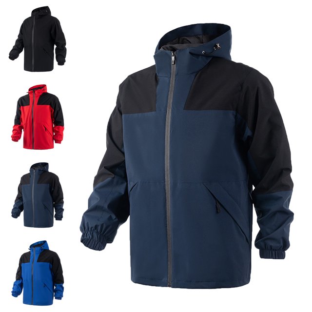 Men's Windbreakers Man Solid Color Sports Windbreaker Drawstring Pockets Hooded Outdoor Jacket Coat Windbreaker Front-Zip Jacket Navy 3XL