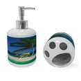 thumbnail image 2 of Ambesonne Tropic Soap Dispenser & Toothbrush Holder Set, Chair Under a Palm Tree, 2 Pcs, Green Blue Yellow, 2 of 6