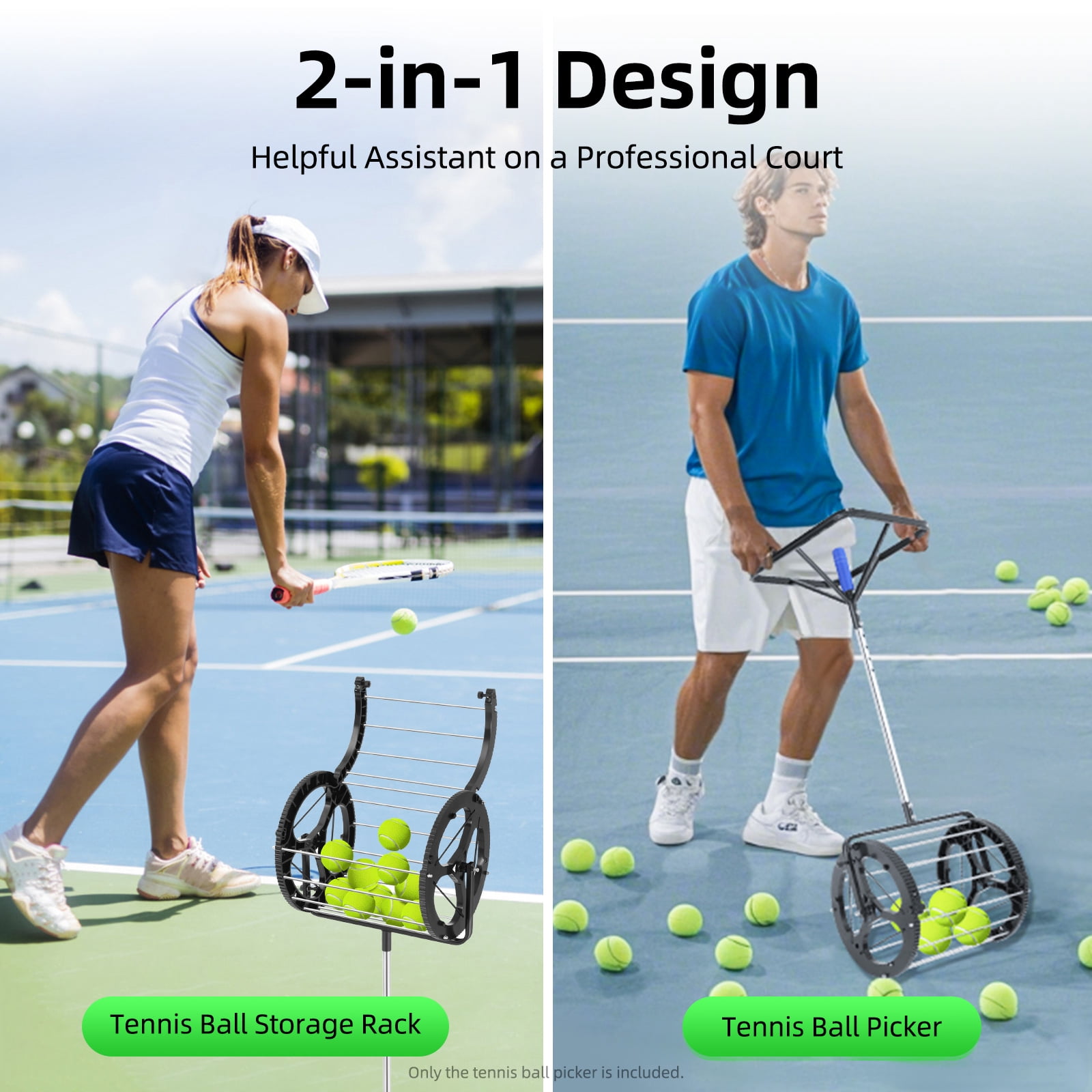 2-in-1 55 Tennis Ball Pickup Automatic Ball Retractor with Handle,Tennis Field Equipment Auto Collector Picker Retractor