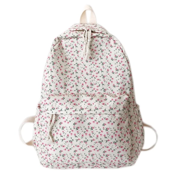 Boyscolos Floral Canvas Backpack Women Backpack Purse Fashion Waterproof Rucksack Shoulder Bags Casual Travel Daypack white One Size