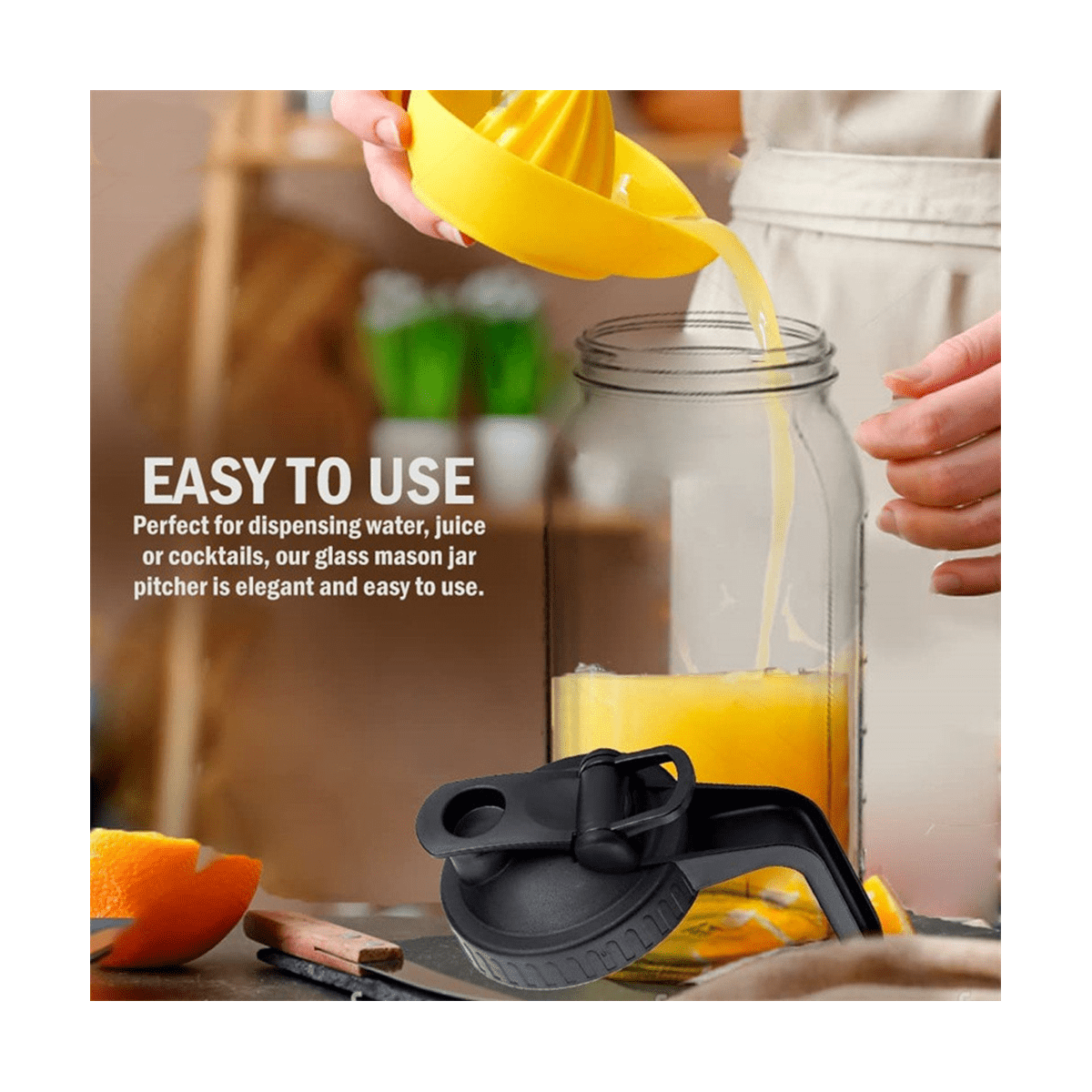 64Oz Glass Pitcher with Lid Wide Mouth Jar Leak-Proof, for Tea, Milk