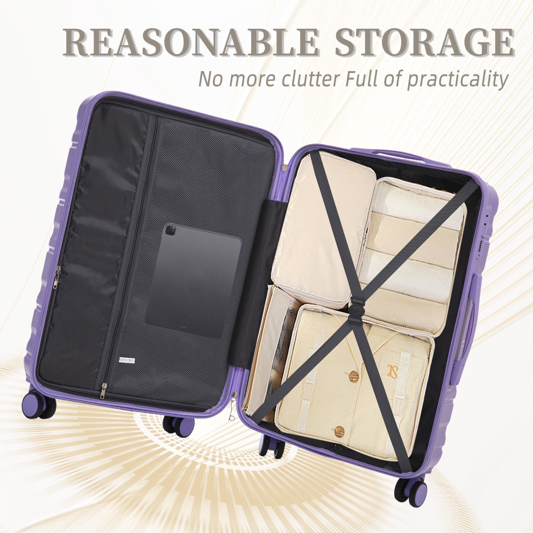 Noble House Lorven 3-Piece 20"/24"/28" ABS Hardshell Luggage Set with Combination Lock and Spinner Wheels, Light Purple