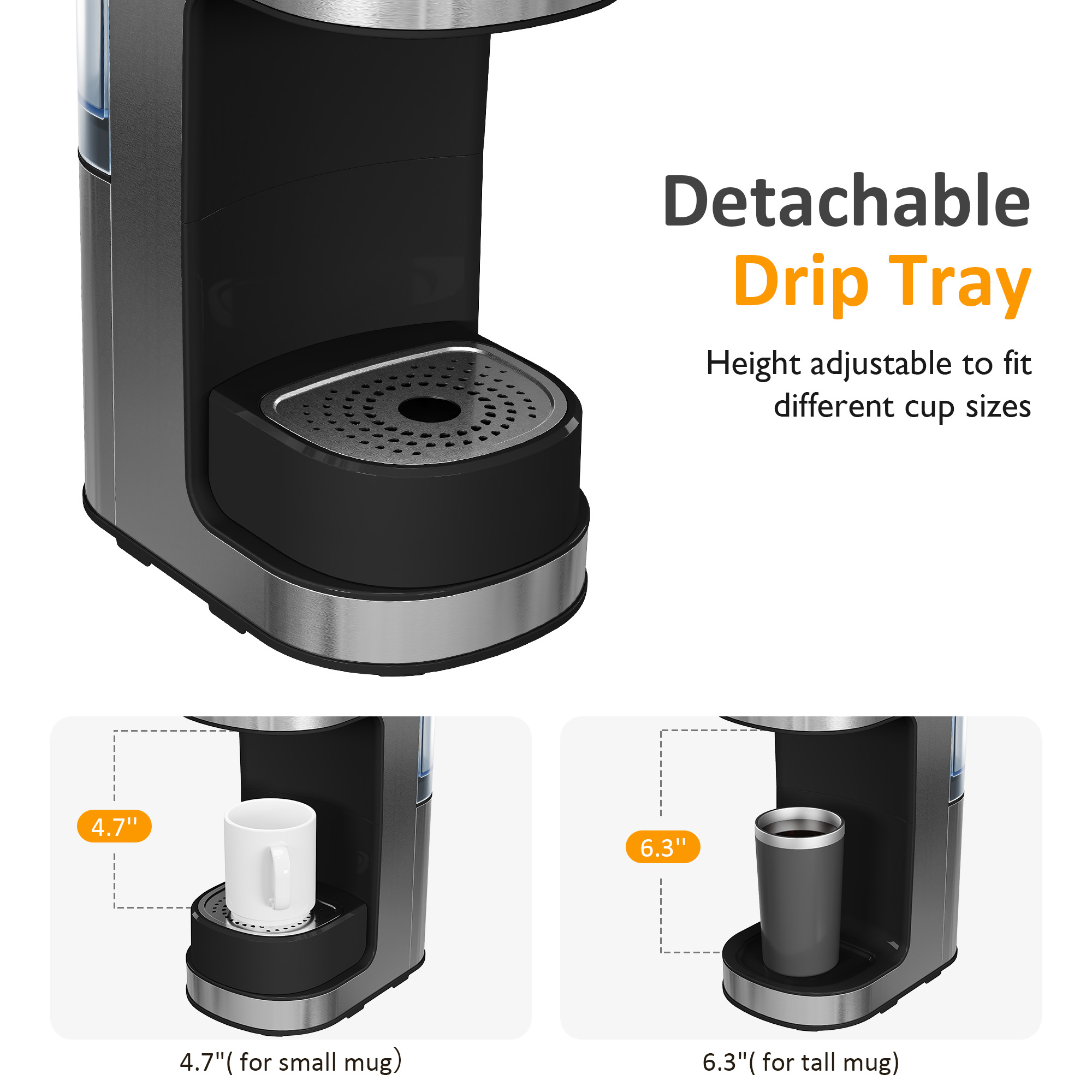 3-in-1 Iced & Hot Coffee Maker, Single Serve Machine with 2 Cup Trays for K-Cups & Ground Coffee, Removable Water Reservoir, Brew Sizes 6 to 14oz, Self-Cleaning, Black