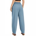 thumbnail image 4 of Women's Wide Leg Cropped Pants, Casual Elastic Drawstring Waisted Pants With Pockets, Harem Style Trousers,Blue,2XL, 4 of 8