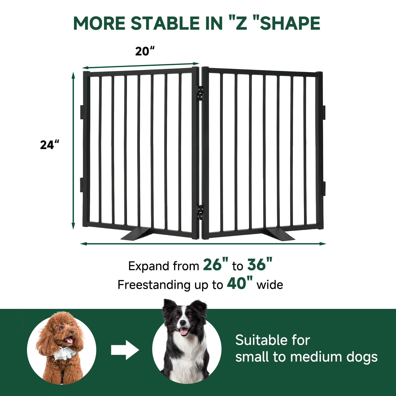 Furggis Pet Playpen, Dog Pen Foldable, Dog Exercise Fence with 2 Panels, 24"H - Black