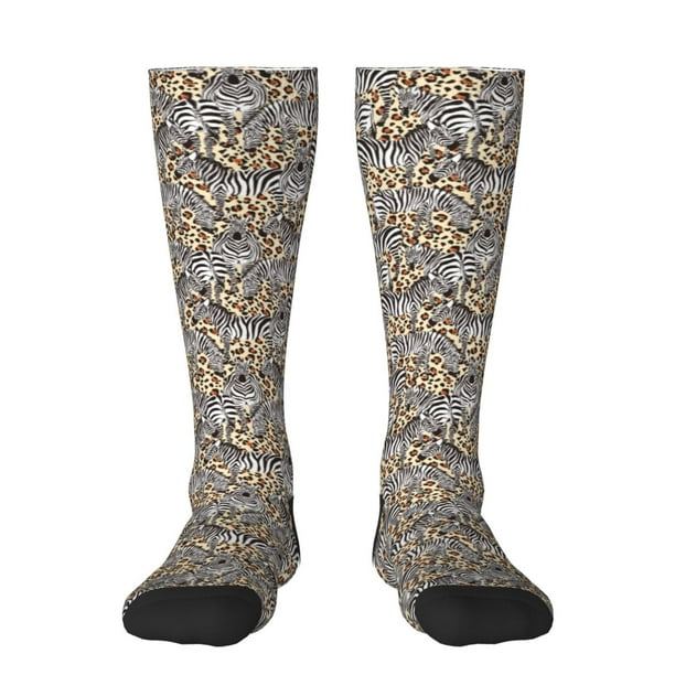 Fotbe Zebra Calcetas Divertidas Estampadas para Hombre y Mujer, Calcetas de Algodón hasta la Rodilla para Caminar, Correr, Enfermería y Embarazo