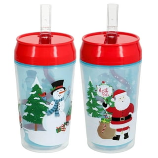 Qisuw Christmas Cup with Lid and Straw Reusable Double Wall Tumbler Coffee  Mug Xmas Santa Snowman Drinkware for Women Men Kids 