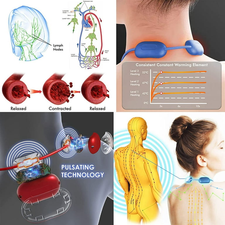 EMS Neck Acupoints Lymphvity Massage Device,Intelligent Neck Massager with  Heat Blue Hot Design Portable Cervical Spine Massager