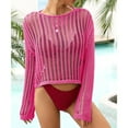 thumbnail image 2 of Jdlsppl Women's Long Sleeve Fishnet Shirt Crochet Cover Up Lightweight Knitted Beachwear Beach Net Crop Top Sheer Soft Bathing Suit Coverup Rose X-Large, 2 of 4