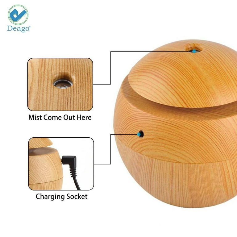 Deago Essential Oil Diffuser with 7 Color Lights Aromatherapy Cool Mist  Humidifier for Bedroom Home (Wood Grain)