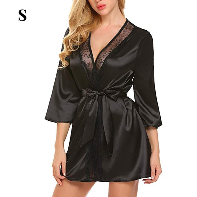 Sexy camisón mujeres niñas encaje albornoz camisón ropa de dormir vestido, negro, s seitruly AP001162-16B