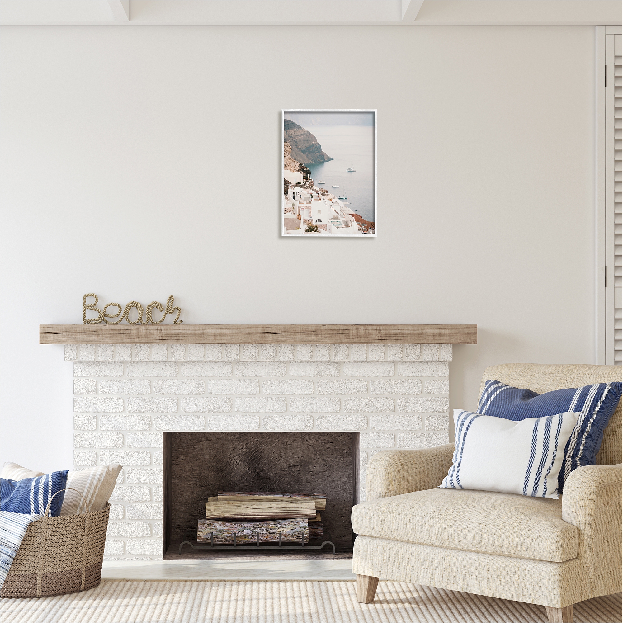 Stupell Industries Coastal Port Town Landscape Photography White Framed Art Print Wall Art, 16 x 20